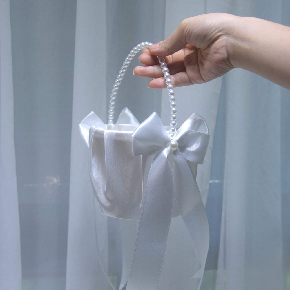 White Satin Bow Flower Girl Ba - đánh giá và giá Gardening Tools Girls